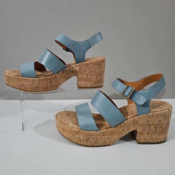 NEW Kork Ease Tish Sandal Womens 10 Turquoise Guinea Leather Cork Platform Heel - Picture 2 of 13